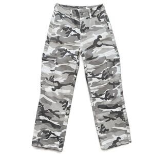 New XS Petite White Gray Camo Denim Cargo Jeans‎ Pants with Pockets